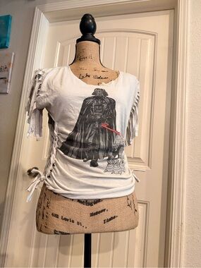 Women's White Star Wars Fringe Lace-Up T-Shirt - Darth Vader Print